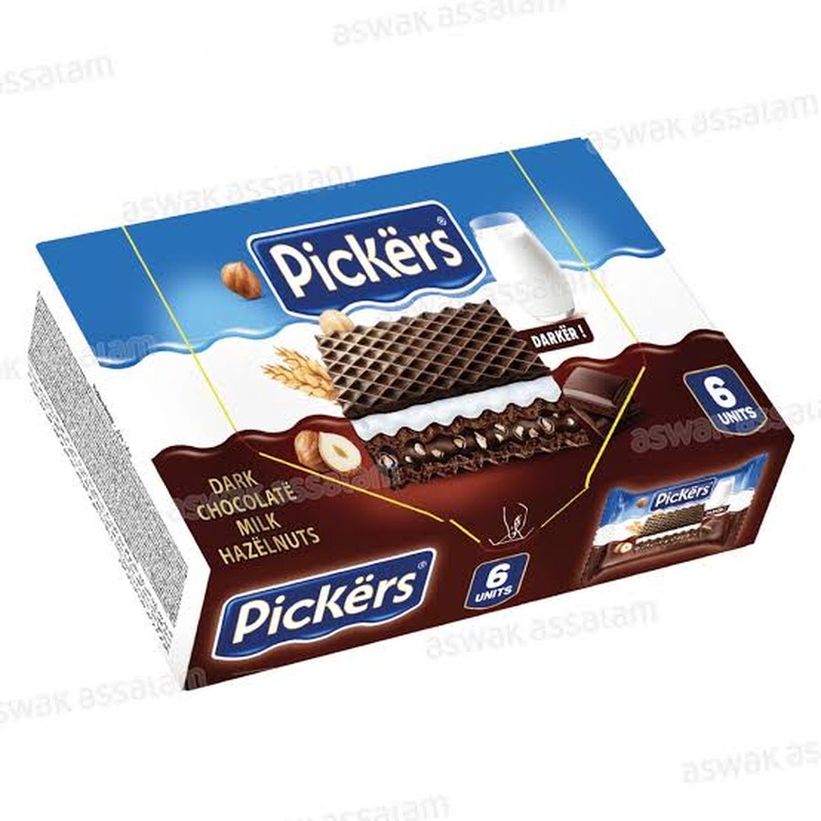 Pickers Darker 6 x 25 g dark chocolate hazelnut wafer box